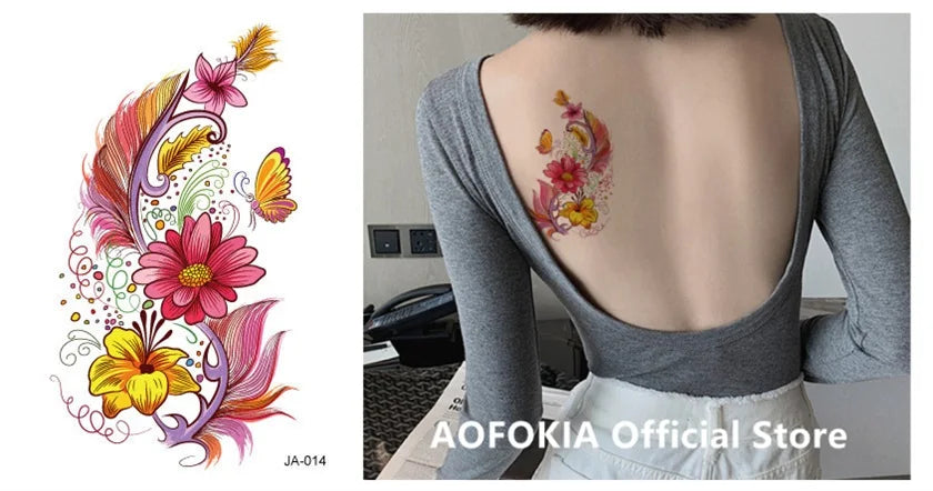 Festiva Handpainted Style Flower Feathers Temporary Tattoo Sticker Body Art Plumage Tatto Disposable Make Up tatouage temporaire