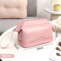 Cosmetic Bags For Women Elegant PU Leather Make Up Pouch Travel Toiletries Organizer Storage Hangbag Korean Carry-on Makeup Tote