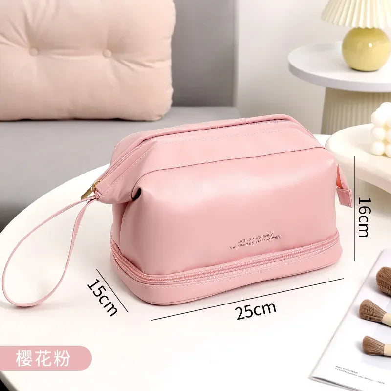 Cosmetic Bags For Women Elegant PU Leather Make Up Pouch Travel Toiletries Organizer Storage Hangbag Korean Carry-on Makeup Tote