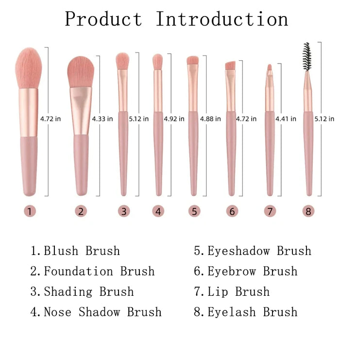 8Pcs Eyeshadow Portable Makeup Brushes Set Soft Fluffy Brushes Blush Powder Shadow Foundation Blending Concealer Make Up Tool