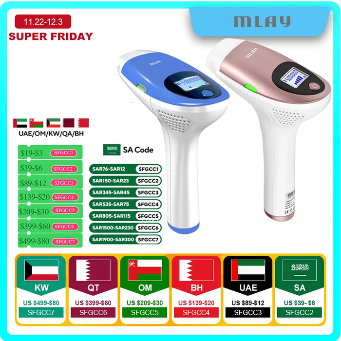 MLAY T3 Laser Hair Removal Device IPL Laser Epilator with 500000 Shots Home Use Bikinis Depilador for Women Laser Hair Removal