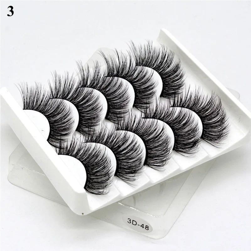 New 5pairs Winged Lashes Mink Fluffy False Eyelashes Beauty Korean Natural Eyelashes Make up Eyelash Strands