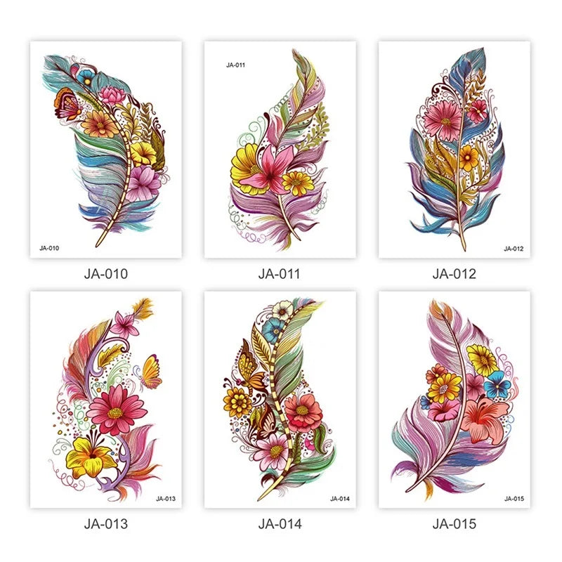 Festiva Handpainted Style Flower Feathers Temporary Tattoo Sticker Body Art Plumage Tatto Disposable Make Up tatouage temporaire