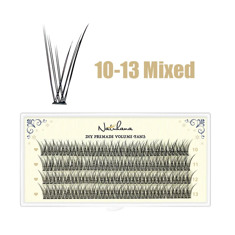 NATUHANA Fish Tail shape Eyelash Extension 3D/12D Effect Premade Russian Volume Fans Individual Faux Mink Eyelashes for Make Up