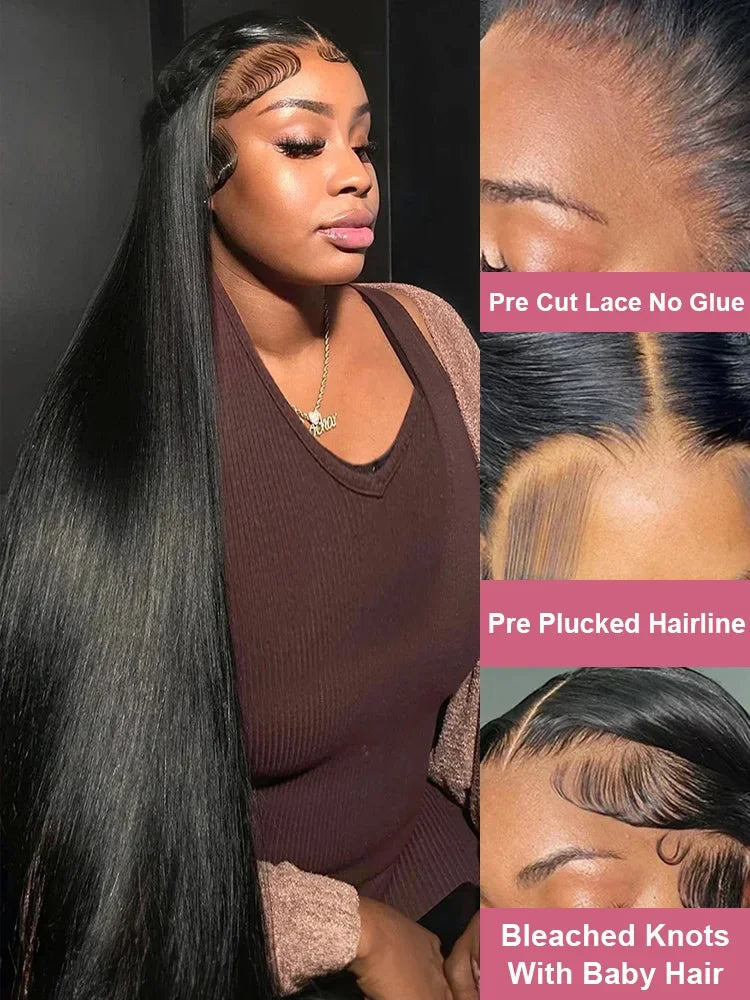 44 50 Inch 200% 13x6 Full Frontal Wig For Black Women Wigs Human Hair 13x6 HD Transparent Bone Straight Lace Front Wigs