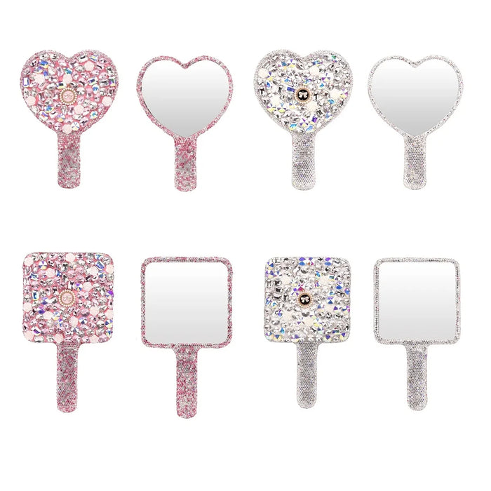 Luxury Diamond Hand Mirror Love Heart Mirror Female Handle Makeup Cosmetic Beauty Tools Handheld Vanity Make Up Mirror For Girls