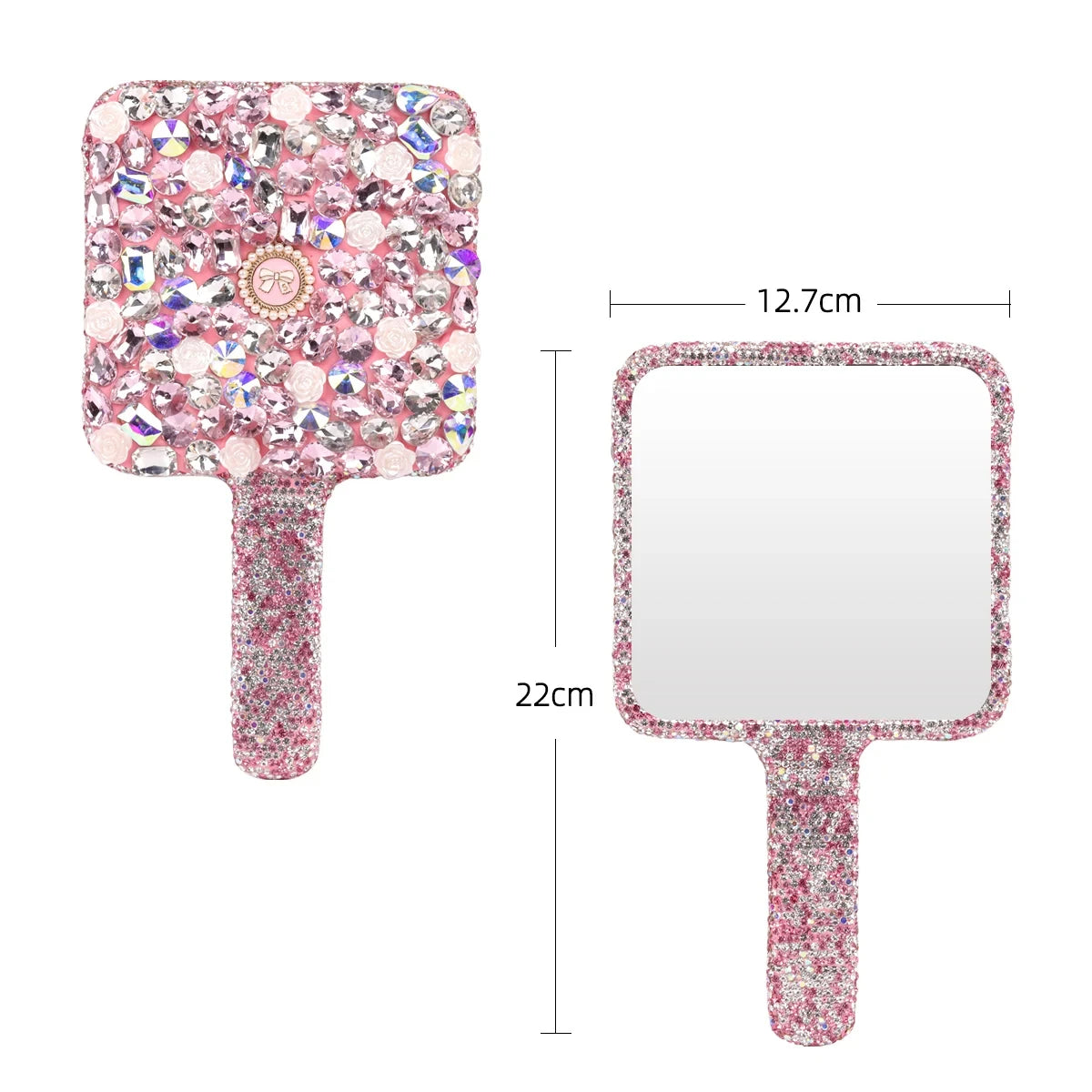 Luxury Diamond Hand Mirror Love Heart Mirror Female Handle Makeup Cosmetic Beauty Tools Handheld Vanity Make Up Mirror For Girls