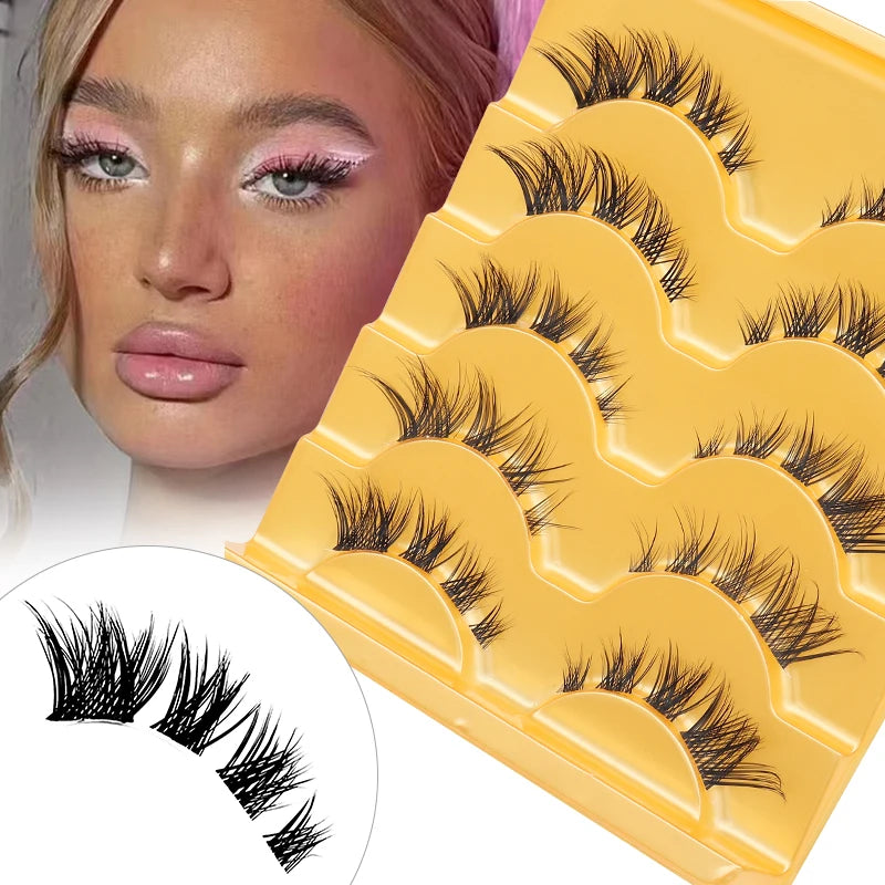 New 5pairs Winged Lashes Mink Fluffy False Eyelashes Beauty Korean Natural Eyelashes Make up Eyelash Strands