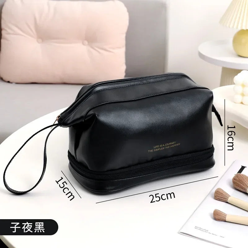 Cosmetic Bags For Women Elegant PU Leather Make Up Pouch Travel Toiletries Organizer Storage Hangbag Korean Carry-on Makeup Tote