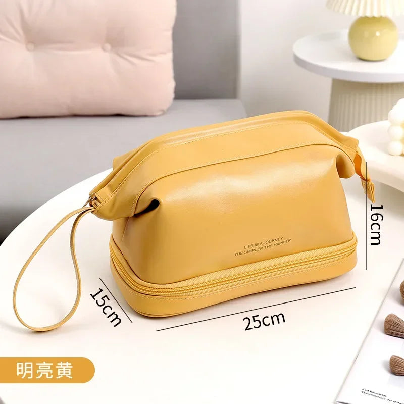 Cosmetic Bags For Women Elegant PU Leather Make Up Pouch Travel Toiletries Organizer Storage Hangbag Korean Carry-on Makeup Tote