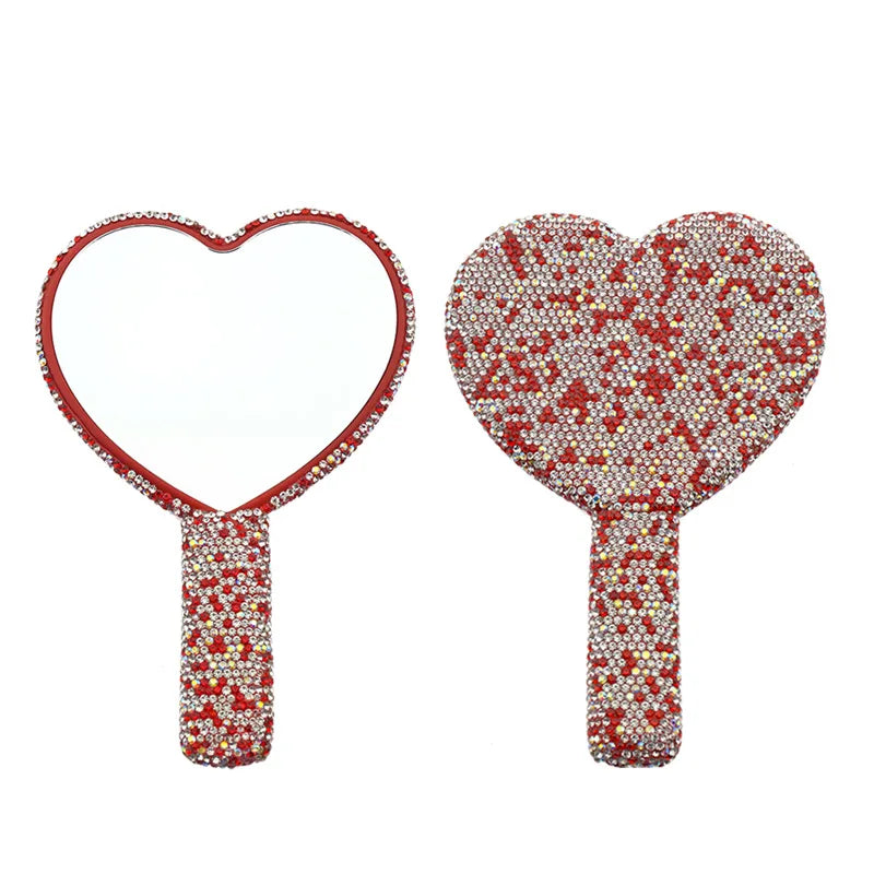 Luxury Diamond Hand Mirror Love Heart Mirror Female Handle Makeup Cosmetic Beauty Tools Handheld Vanity Make Up Mirror For Girls